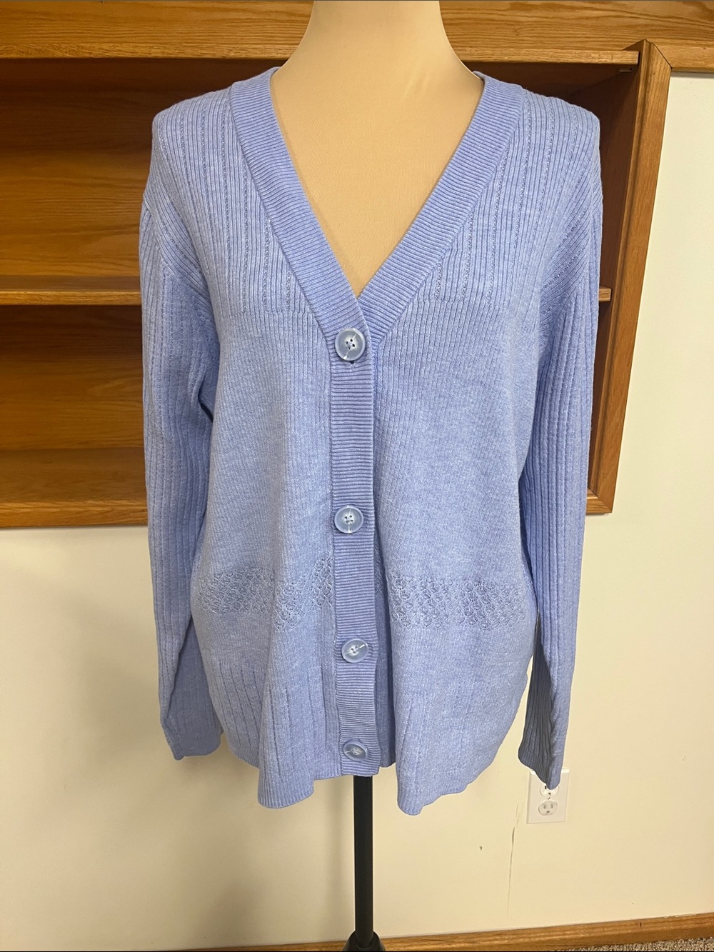 Liz Claiborne Light Blue Button-Front V-Neck Cardigan
